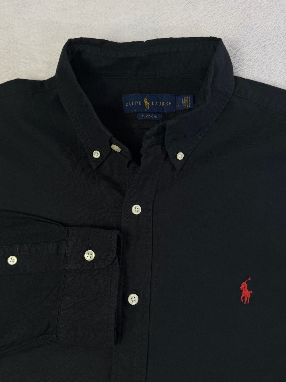 Ralph Lauren Classic Fit Black Red Pony Cotton Shirt Men L